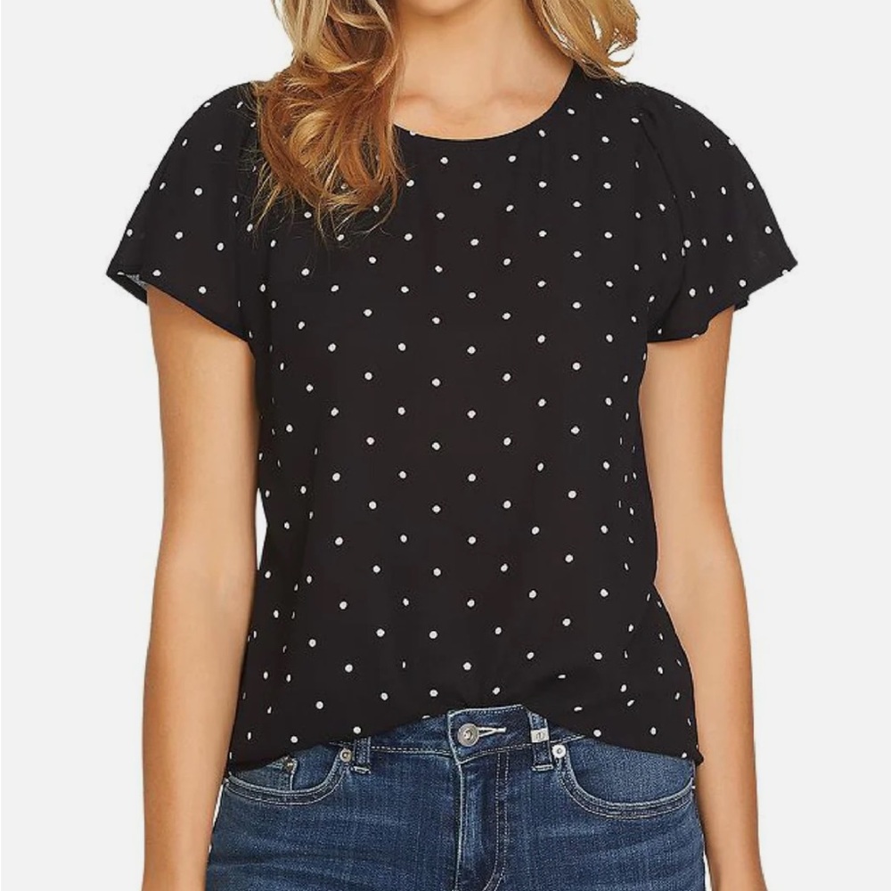 Cece Polka Dot Flutter Sleeve Top